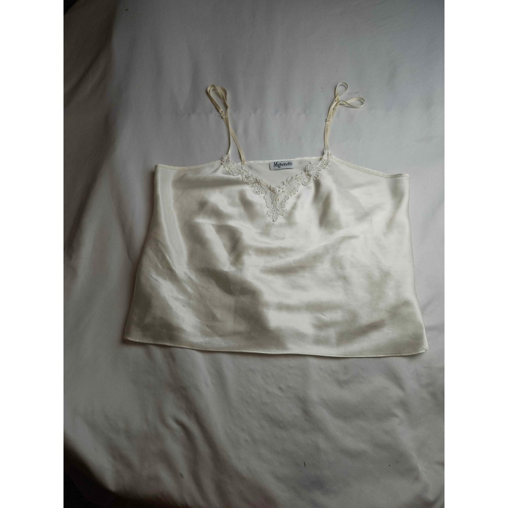 Mignonette Ivory Satin Lace Trim Camisole Top Made in New Zealand Size 18